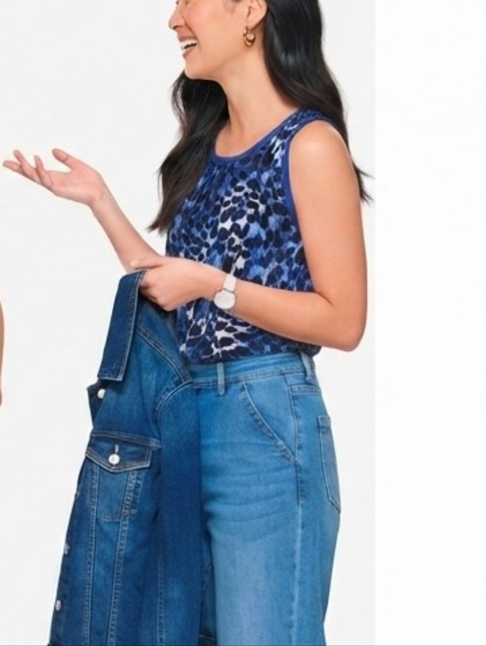 Isabella DeMarco Blue Leopard Print Mixed-Media Sleeveless Top